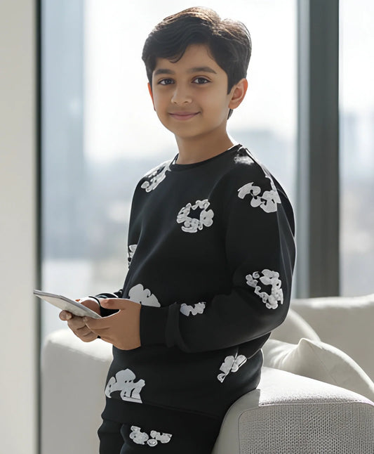 POP BLACK & WHITE BOYS FLEECE SWEATSHIRT - BLACK