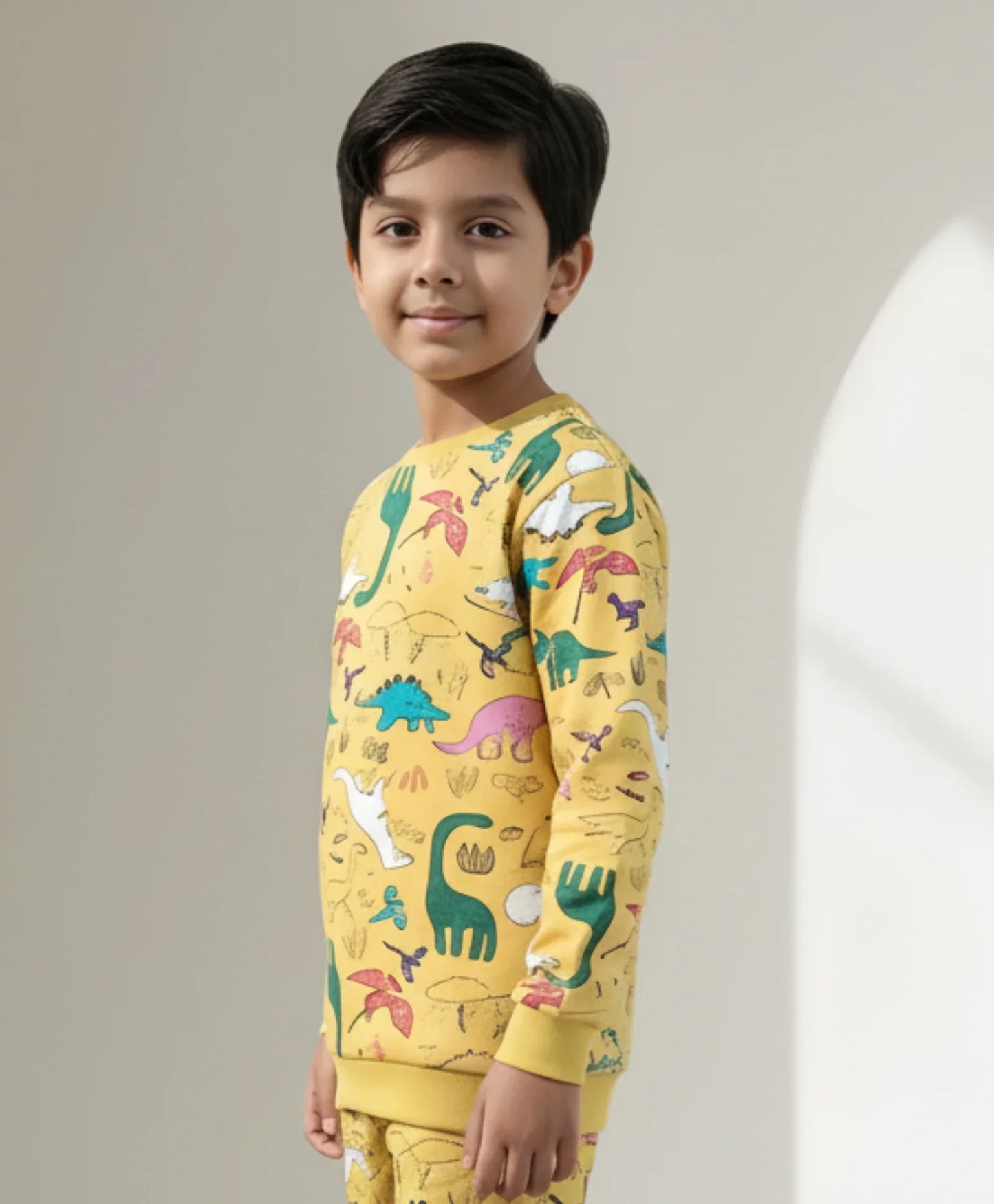 RAINING DINOSAUR BOYS FLEECE SWEATSHIRT - YELLOW