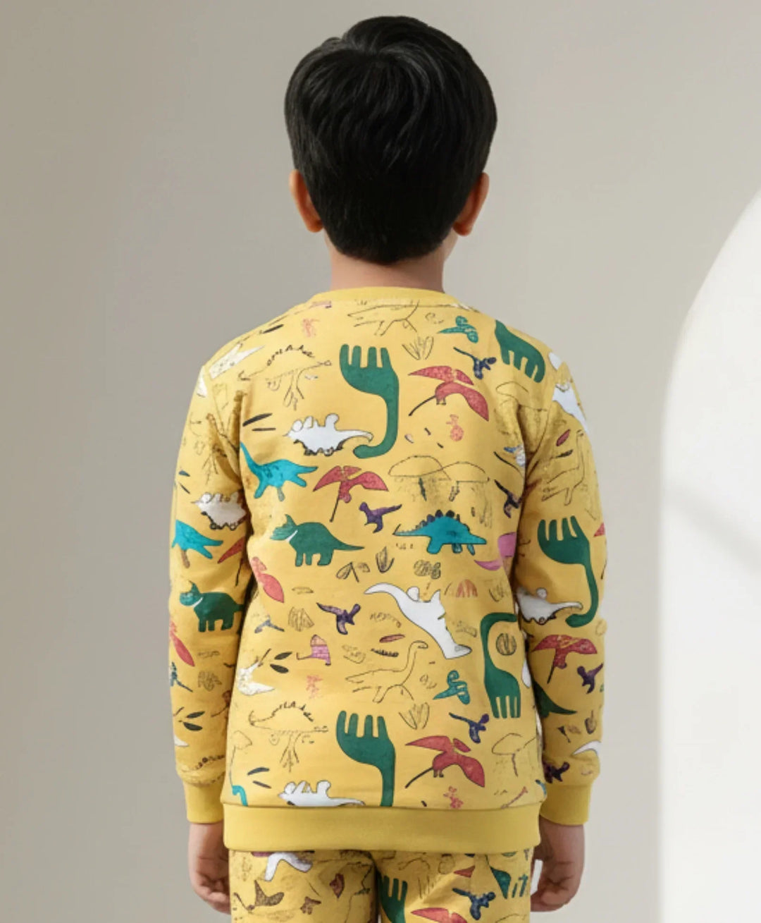 RAINING DINOSAUR BOYS FLEECE SWEATSHIRT - YELLOW - Anthrilo 