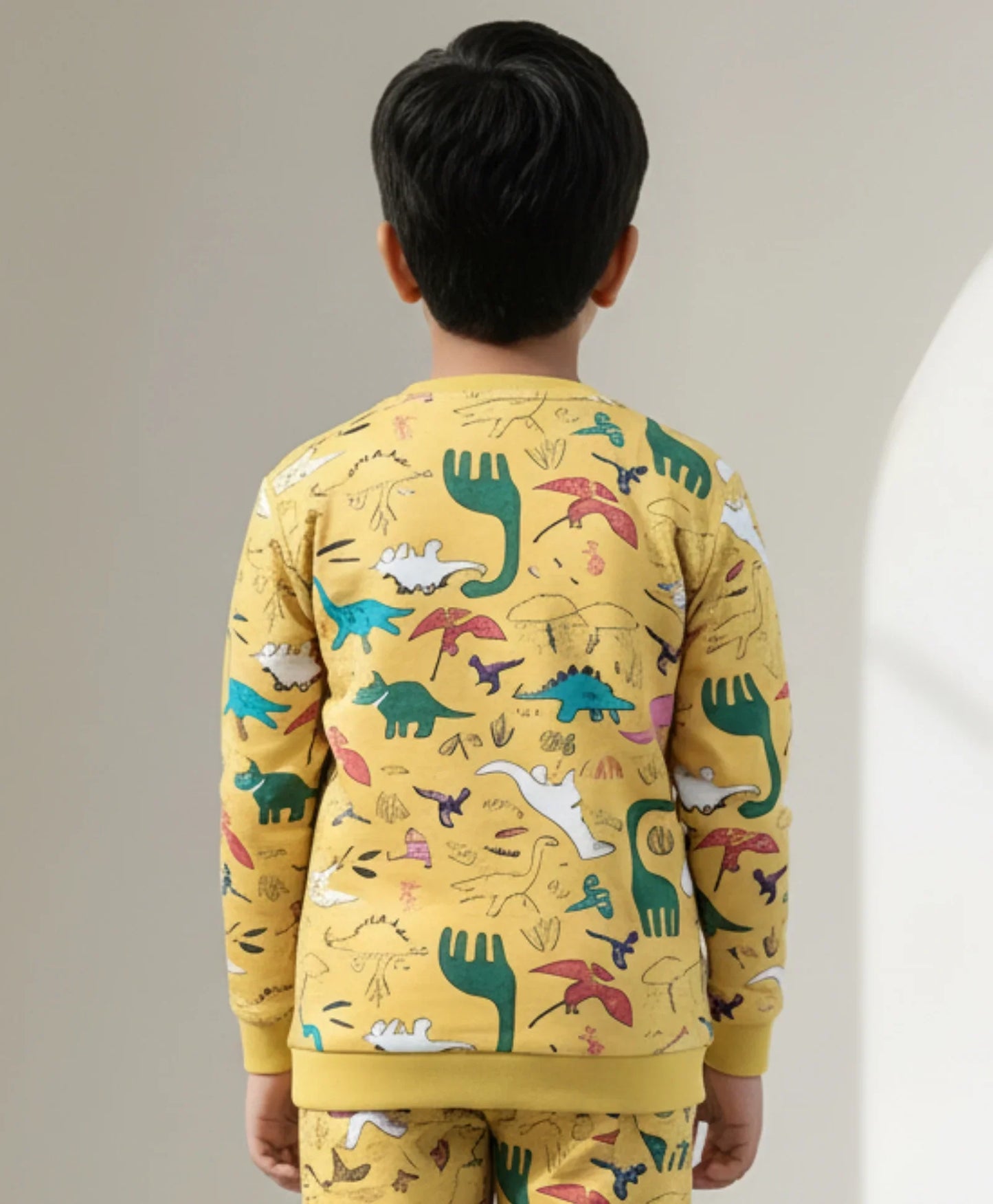 RAINING DINOSAUR BOYS FLEECE SWEATSHIRT - YELLOW