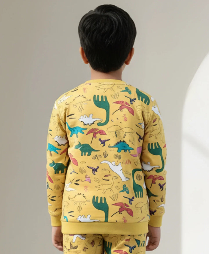 RAINING DINOSAUR BOYS FLEECE SWEATSHIRT - YELLOW - Anthrilo 