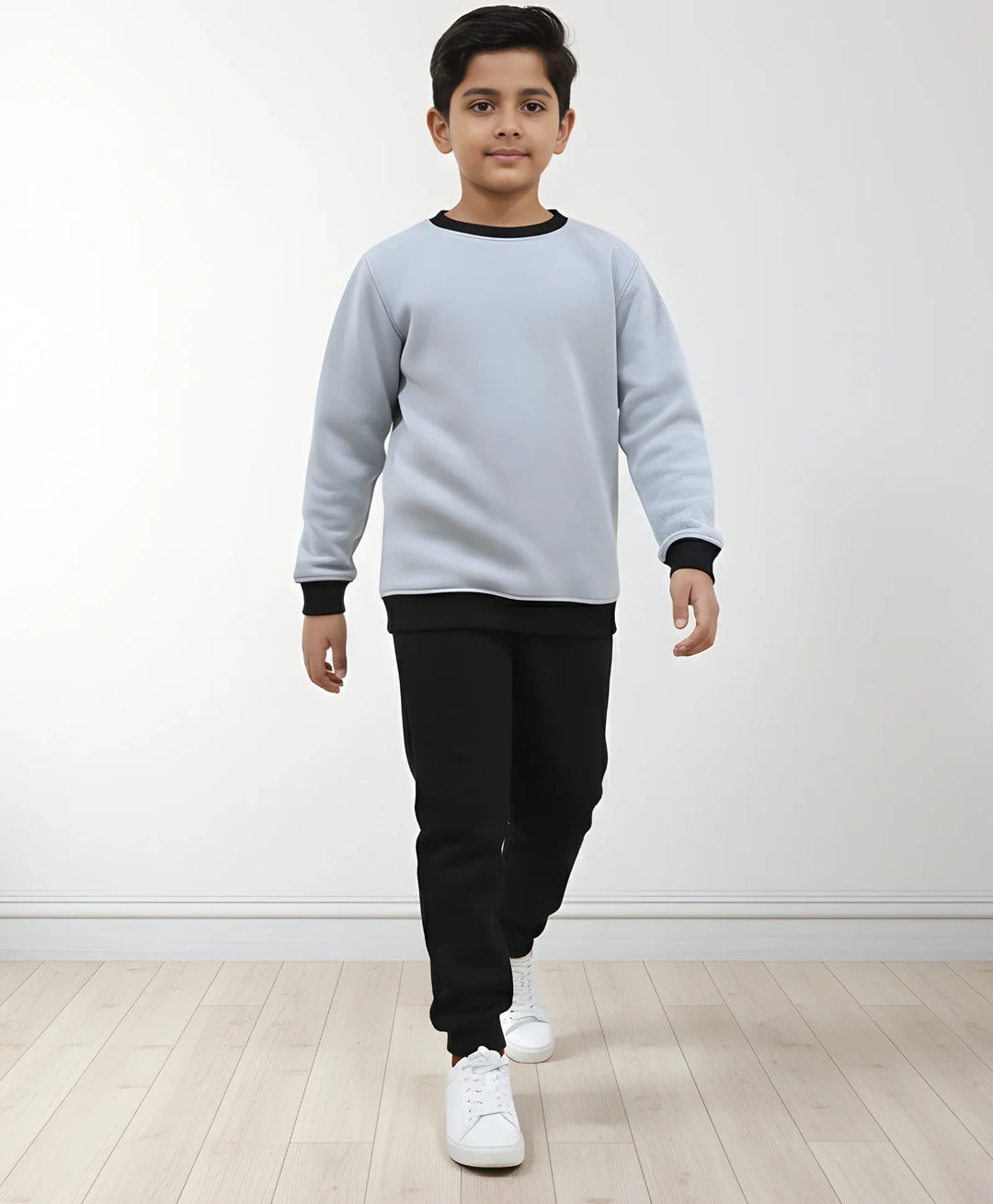 BLACK MELANGE BOYS FLEECE SWEATSHIRT BLACK JOGGER SET - MULTI - Anthrilo 