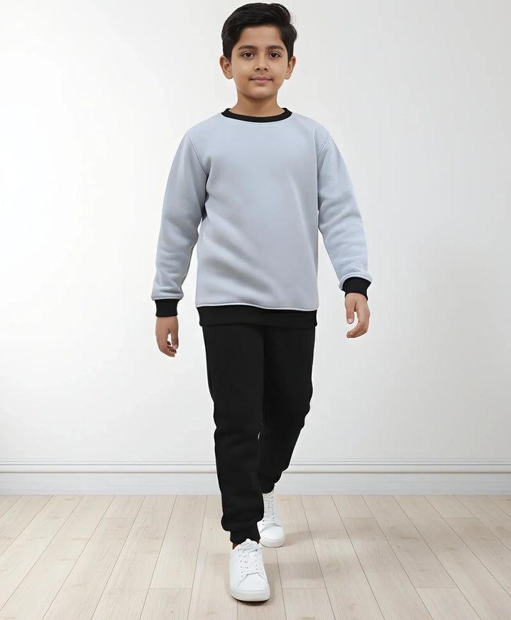BLACK MELANGE BOYS FLEECE SWEATSHIRT BLACK JOGGER SET - MULTI - Anthrilo 