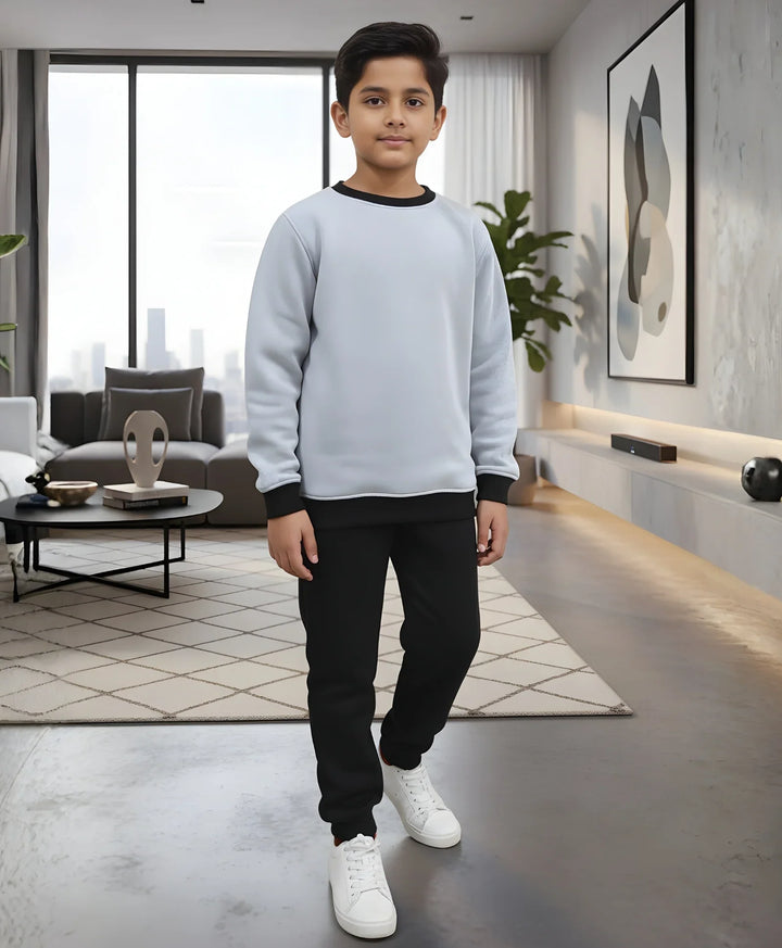 BLACK MELANGE BOYS FLEECE SWEATSHIRT BLACK JOGGER SET - MULTI - Anthrilo 