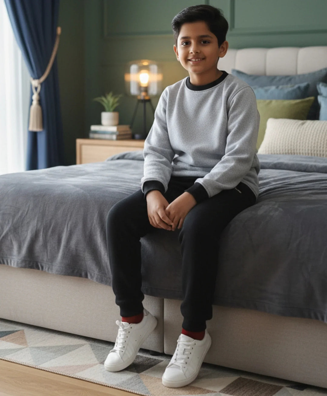 BLACK MELANGE BOYS FLEECE SWEATSHIRT BLACK JOGGER SET - MULTI - Anthrilo 