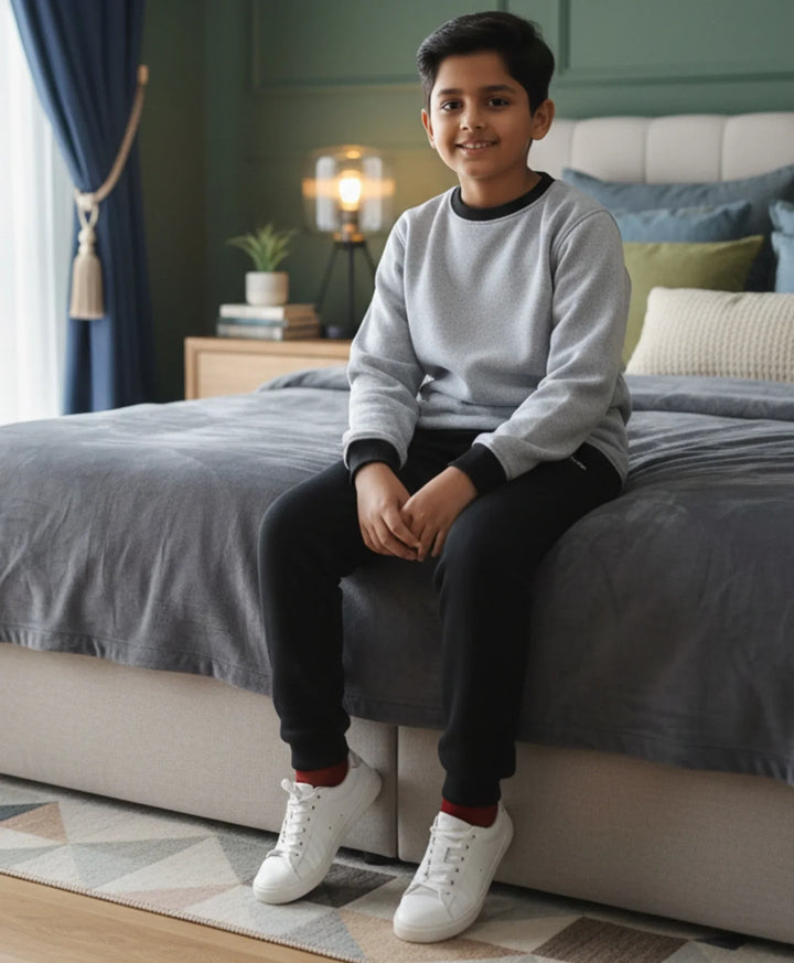 BLACK MELANGE BOYS FLEECE SWEATSHIRT BLACK JOGGER SET - MULTI - Anthrilo 