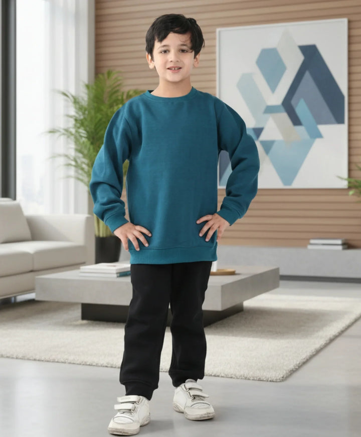 TEAL BOYS SWEATSHIRT BLACK FLEECE JOGGER SET - TEAL/BLACK