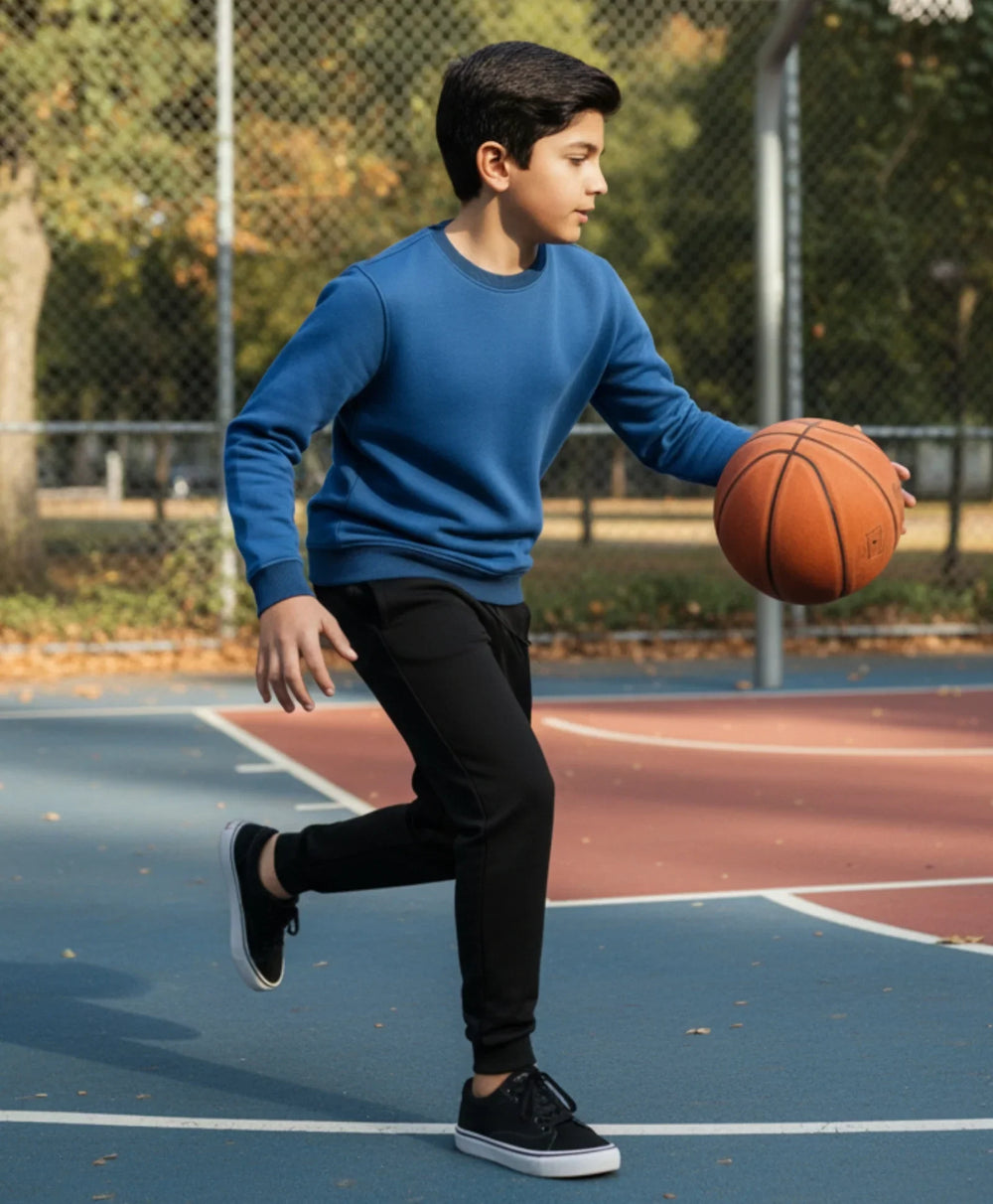 BLUE MELANGE BOYS SWEATSHIRT BLACK FLEECE JOGGER SET  - BLUE/BLACK - Anthrilo 
