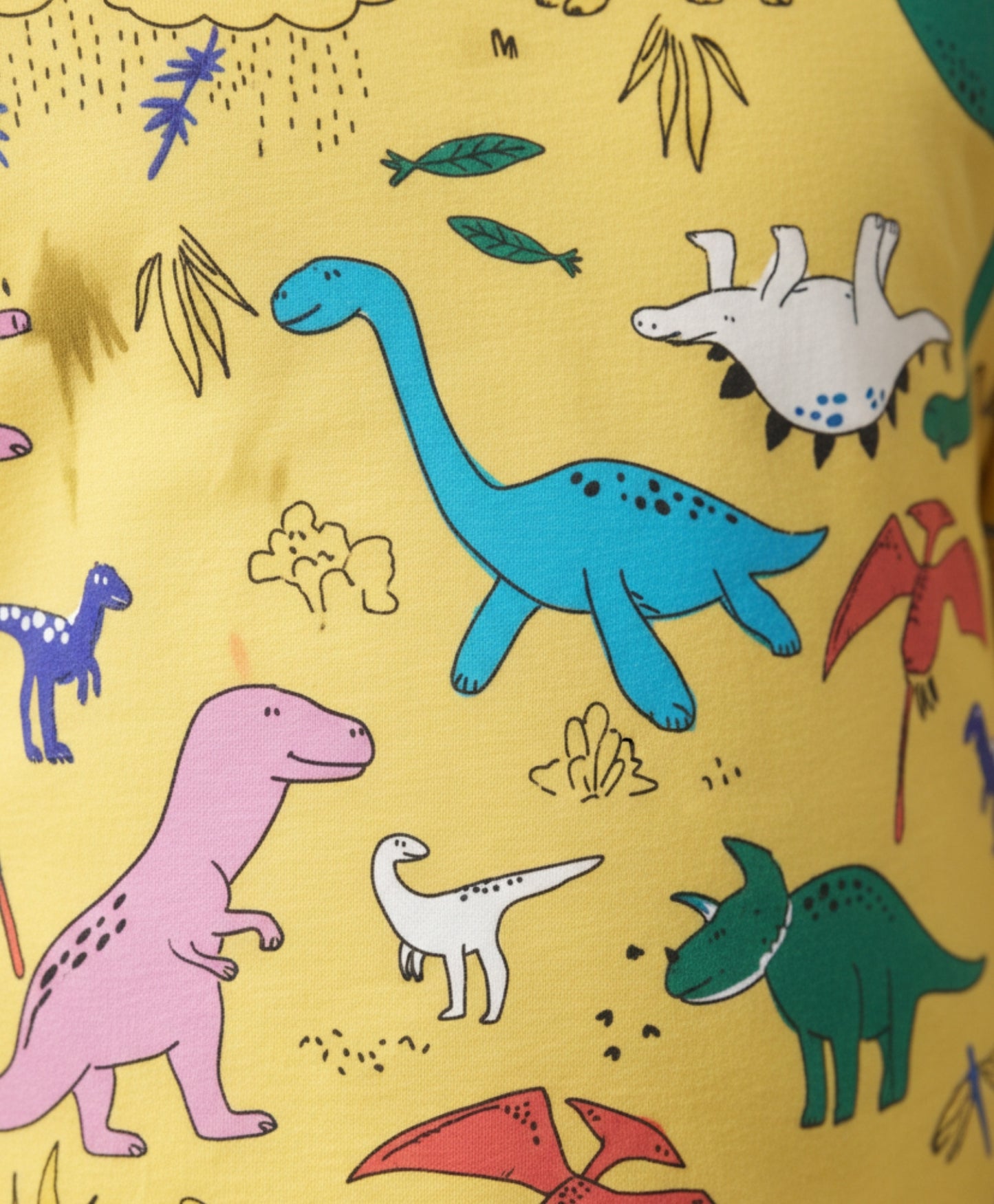 RAINING DINOSAUR SHORT SLEEVE  PYJAMA SET - YELLOW