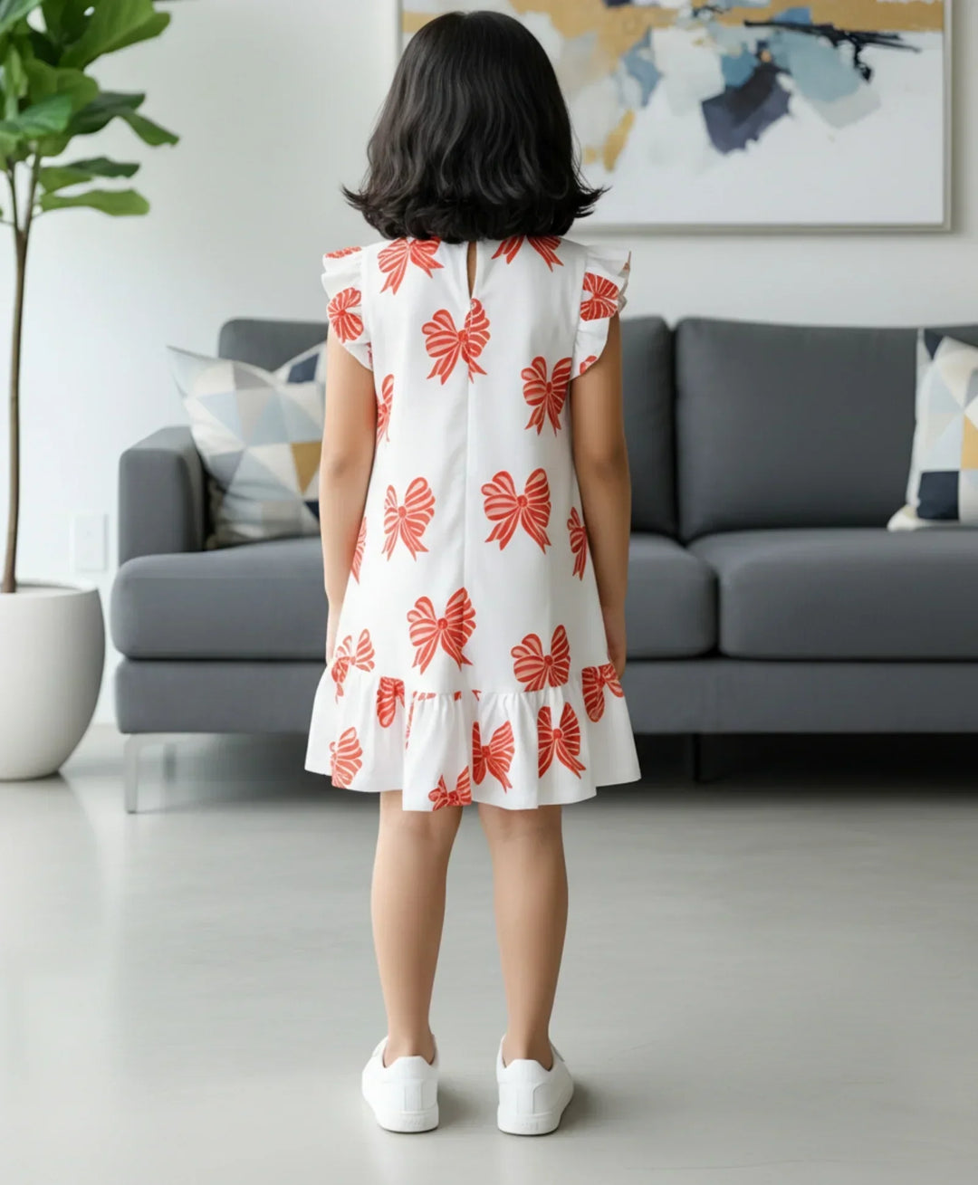 BOW PINK FRILL SUMMER DRESS - OFF WHITE - Anthrilo 