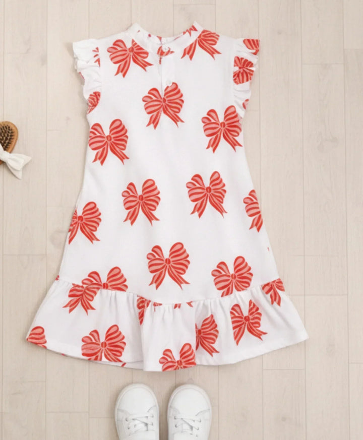 BOW PINK FRILL SUMMER DRESS - OFF WHITE - Anthrilo 