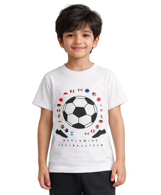 FOOTBALL TEAM SHORT SLEEVE BOYS T-SHIRT - WHITE