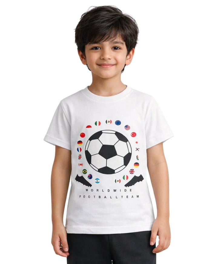 Football Team Short Sleeve Boys T-Shirt - White