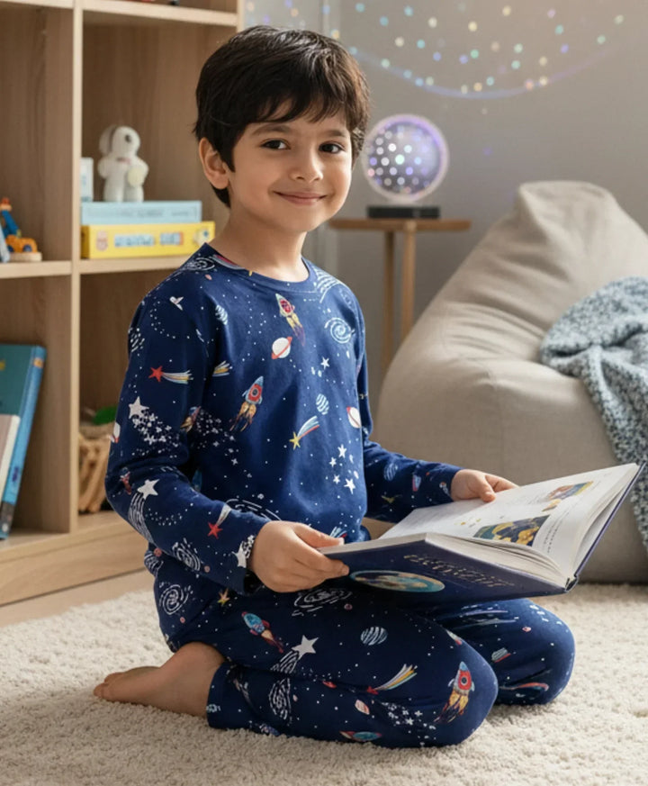 SOLAR SYSTEM DREAMS LONG SLEEVES PYJAMA SET - BLUE - Anthrilo 