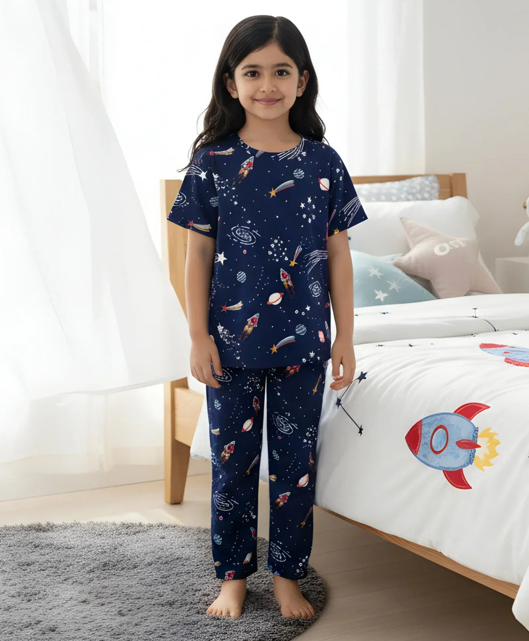 Solar Dreams Girls Short Sleeve Pyjama Set - Navy