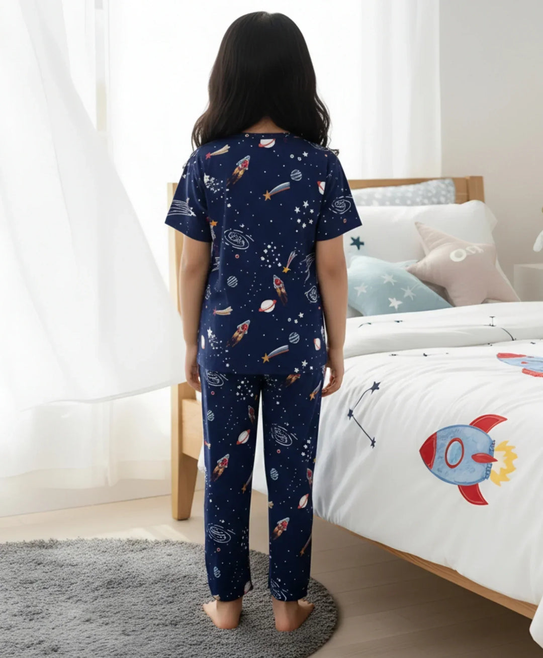 Solar Dreams Girls Short Sleeve Pyjama Set - Navy