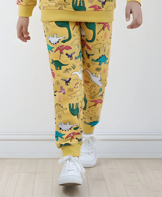 RAINING DINOSAUR BOYS FLEECE JOGGER - YELLOW