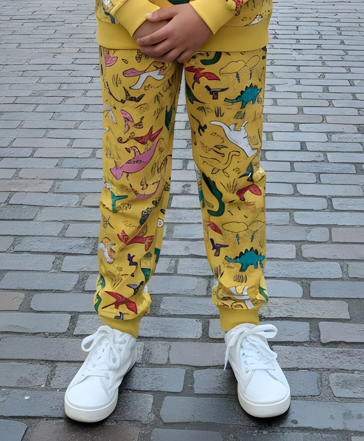 RAINING DINOSAUR BOYS FLEECE JOGGER - YELLOW - Anthrilo 