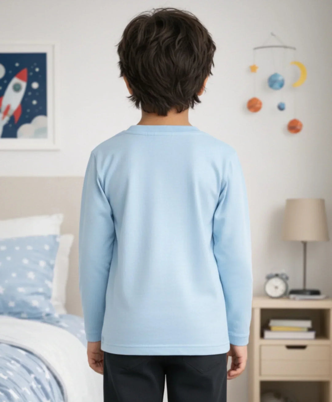 SPACE ROCKET PRINT BOYS LONG SLEEVE T-SHIRT - SKY - Anthrilo 