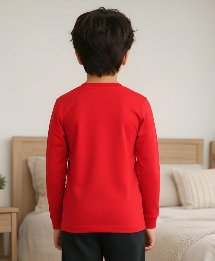T-REX PRINT BOYS LONG SLEEVE T-SHIRT - RED - Anthrilo 