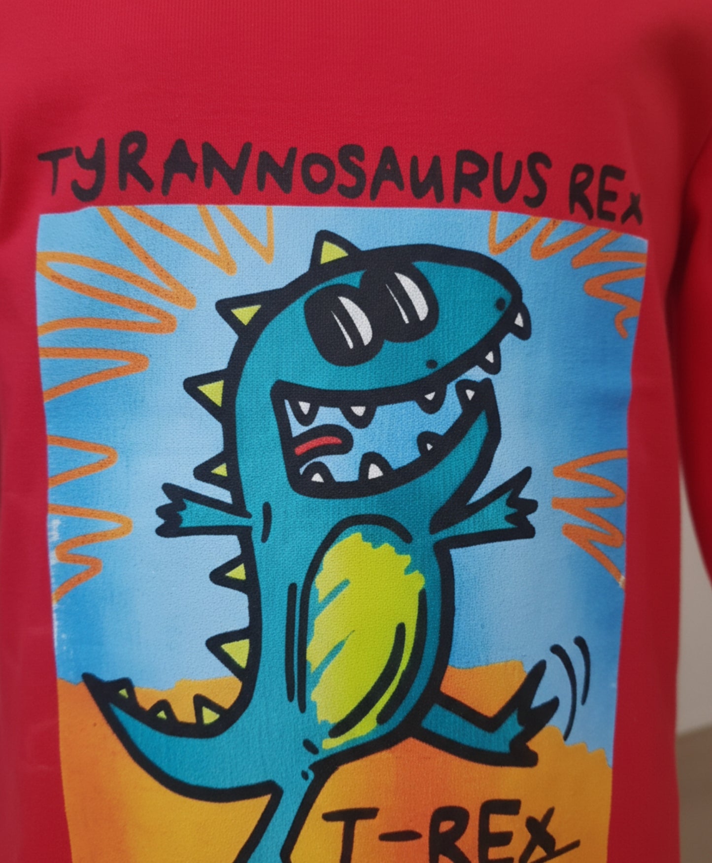 T-REX PRINT BOYS LONG SLEEVE T-SHIRT - RED