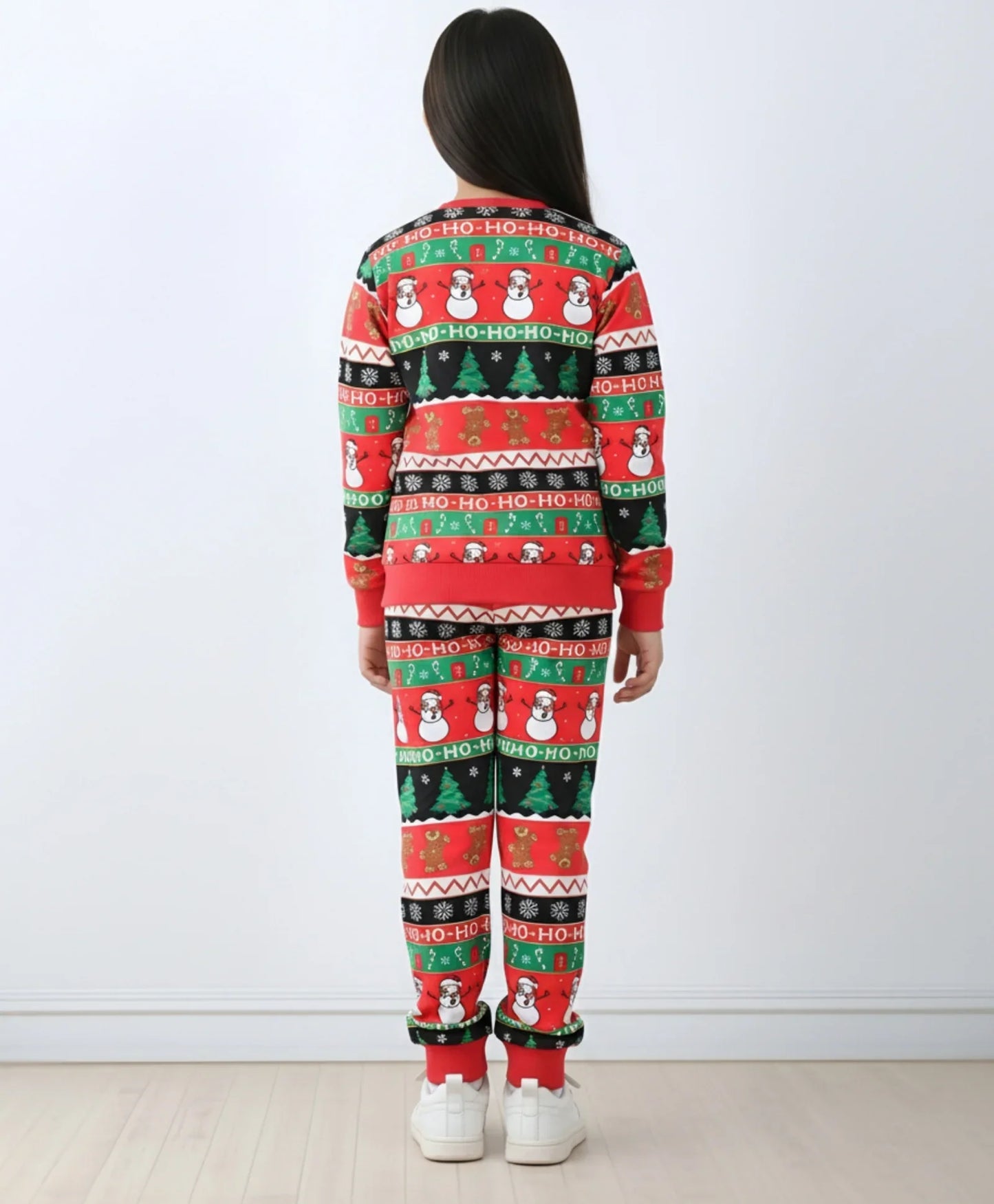 CHRISTMAS PRINT GIRLS FLEECE SWEATSHIRT JOGGER SET - RED