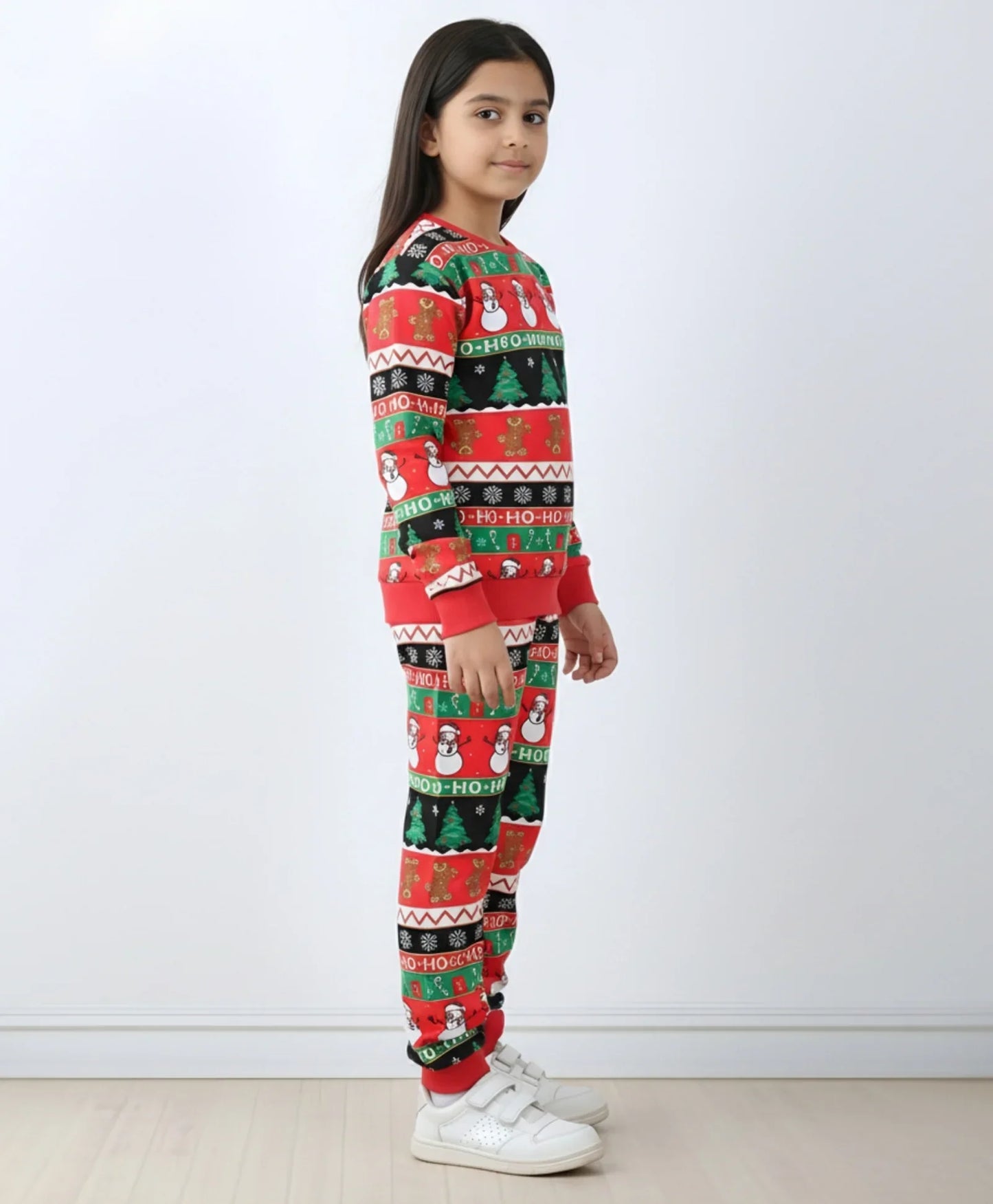 CHRISTMAS PRINT GIRLS FLEECE SWEATSHIRT JOGGER SET - RED