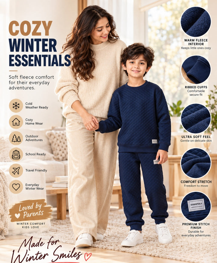 MINIMAL ESSENTIALS FLEECE SWEATSHIRT JOGGER SET - NAVY