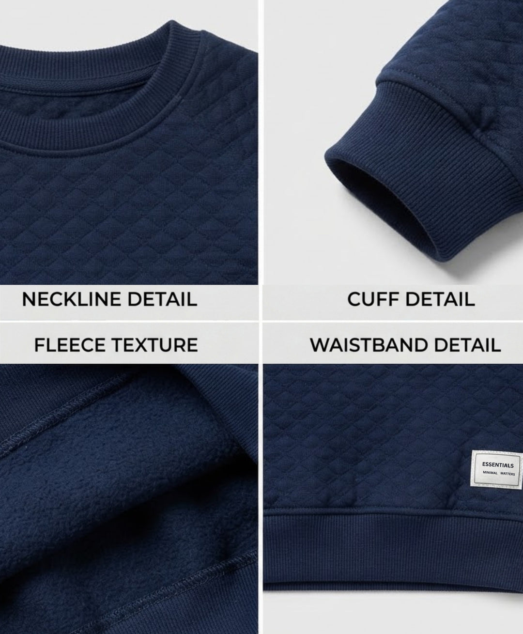 MINIMAL ESSENTIALS FLEECE SWEATSHIRT JOGGER SET - NAVY