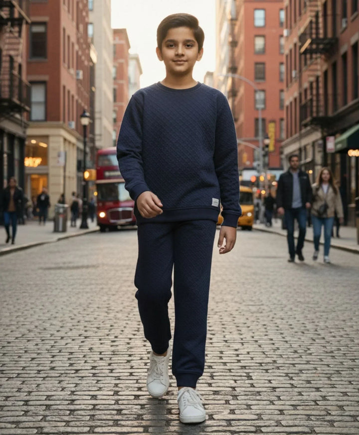 MINIMAL ESSENTIALS FLEECE SWEATSHIRT JOGGER SET - NAVY - Anthrilo 
