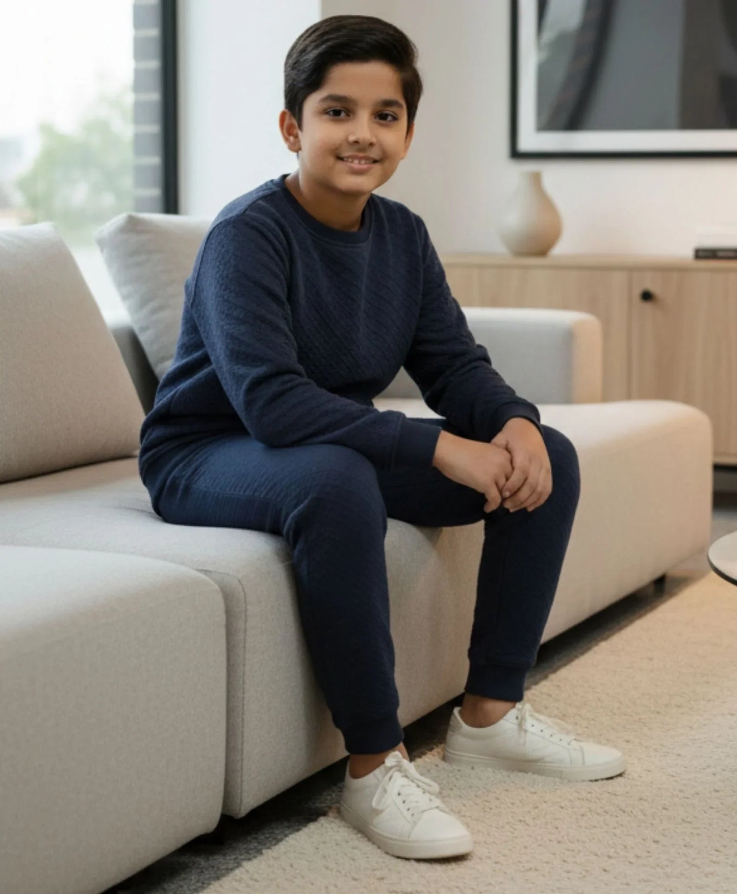 MINIMAL ESSENTIALS FLEECE SWEATSHIRT JOGGER SET - NAVY