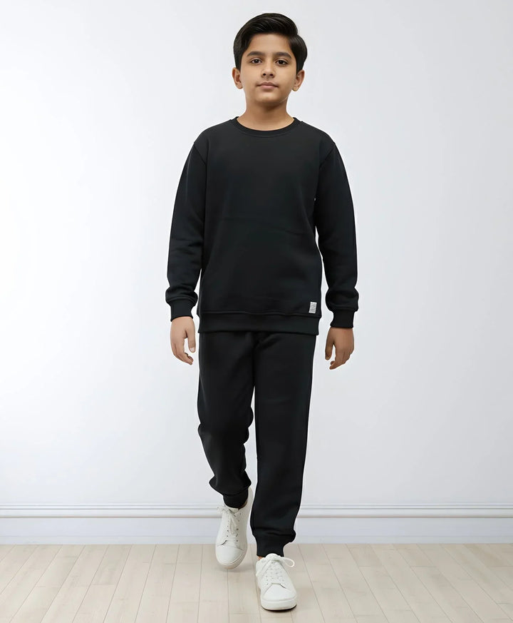 REBEL ESSENTIALS FLEECE SWEATSHIRT JOGGER SET - BLACK - Anthrilo 