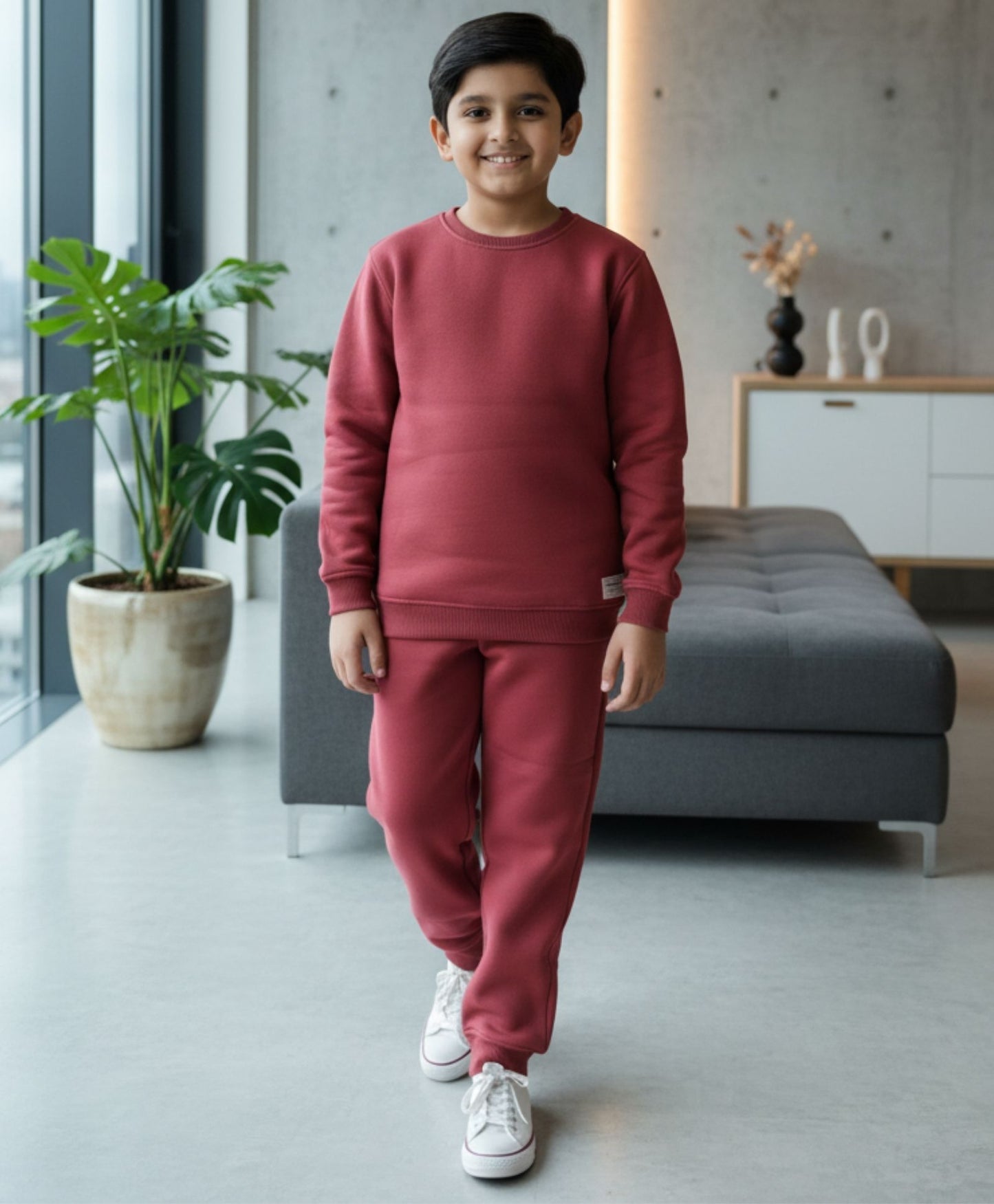 BEYOND BASIC FLEECE SWEATSHIRT JOGGER SET- WINE