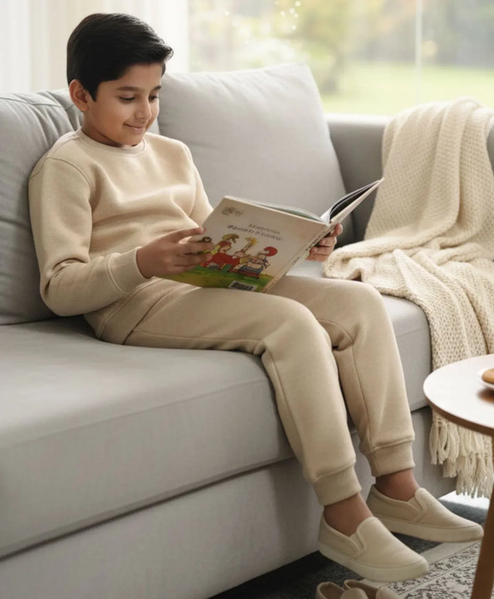 NEW ESSENTIALS FLEECE SWEATSHIRT JOGGER SET - BEIGE - Anthrilo 