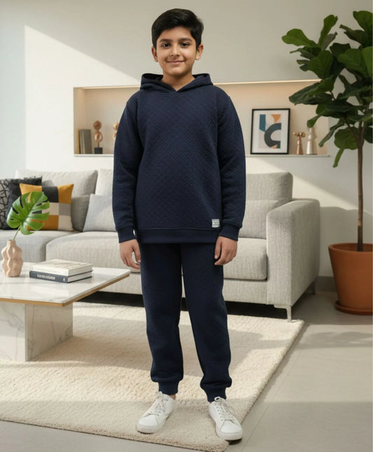 MINIMAL ESSENTIALS FLEECE HOODIE JOGGER SET - NAVY