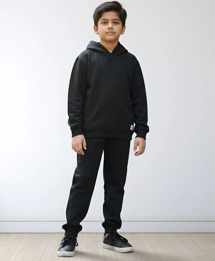 REBEL ESSENTIALS FLEECE HOODIE JOGGER SET - BLACK - Anthrilo 