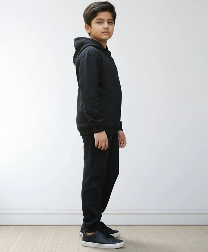 REBEL ESSENTIALS FLEECE HOODIE JOGGER SET - BLACK - Anthrilo 