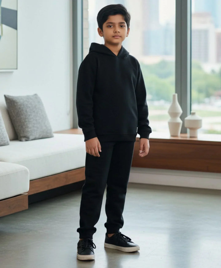 REBEL ESSENTIALS FLEECE HOODIE JOGGER SET - BLACK - Anthrilo 