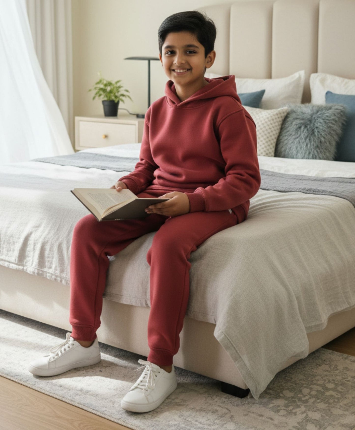 BEYOND BASIC FLEECE HOODIE JOGGER SET - WINE