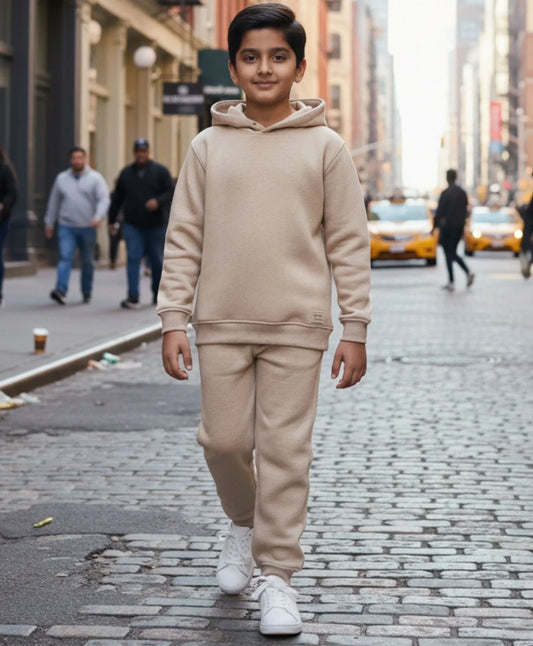 NEW ESSENTIALS FLEECE HOODIE JOGGER SET - BEIGE