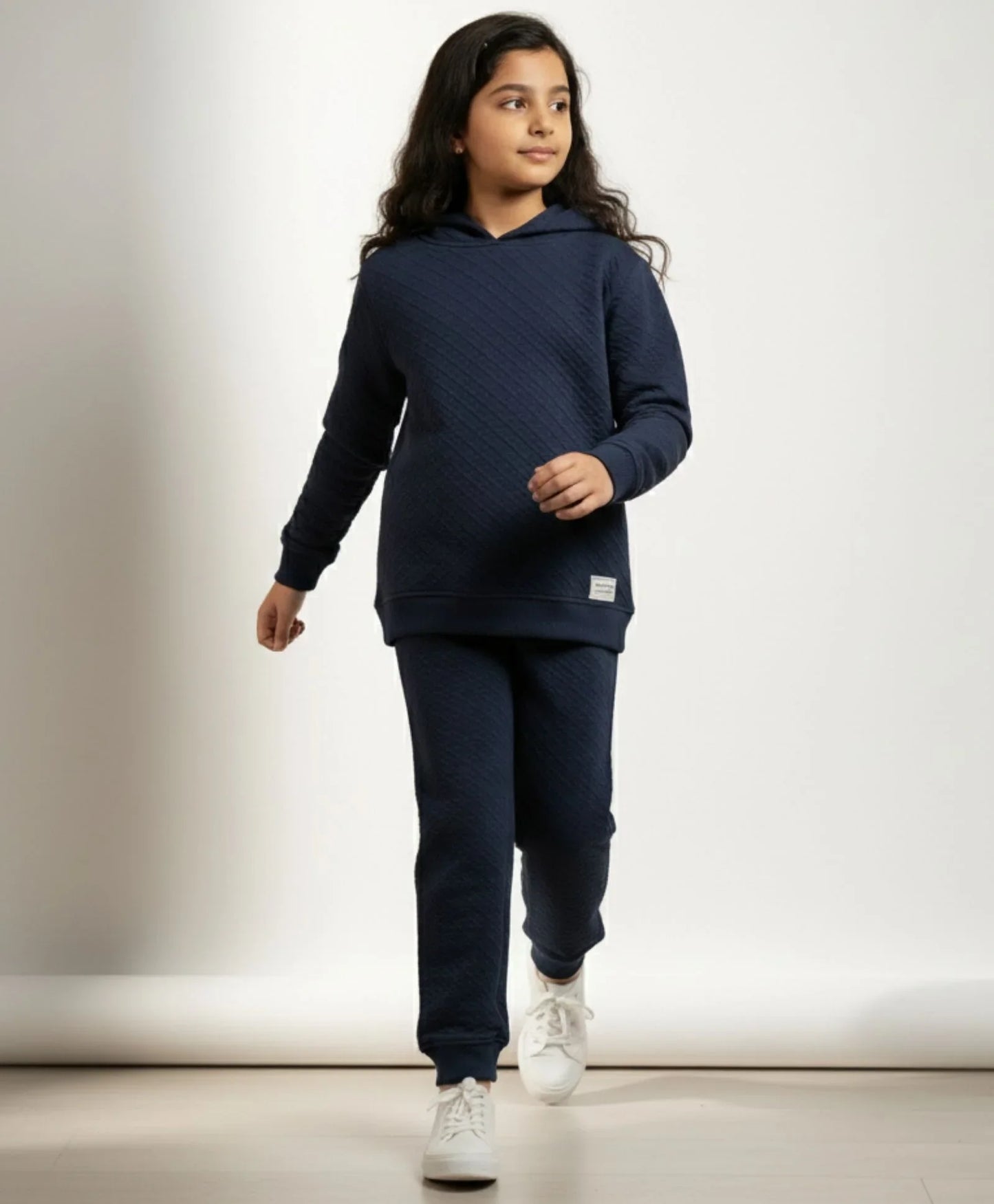 MINIMAL ESSENTIALS GIRLS FLEECE HOODIE JOGGER SET - NAVY