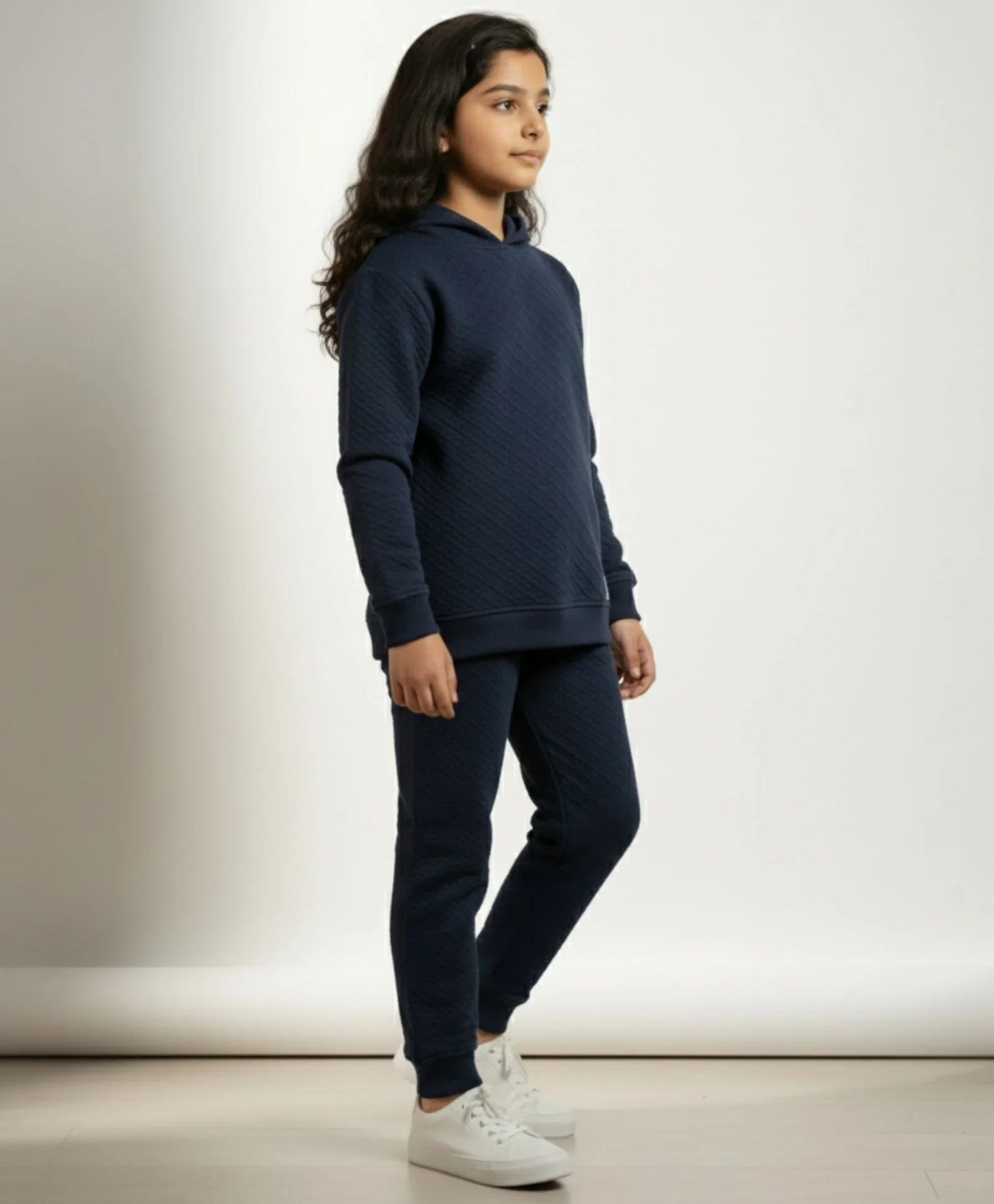 MINIMAL ESSENTIALS GIRLS FLEECE HOODIE JOGGER SET - NAVY