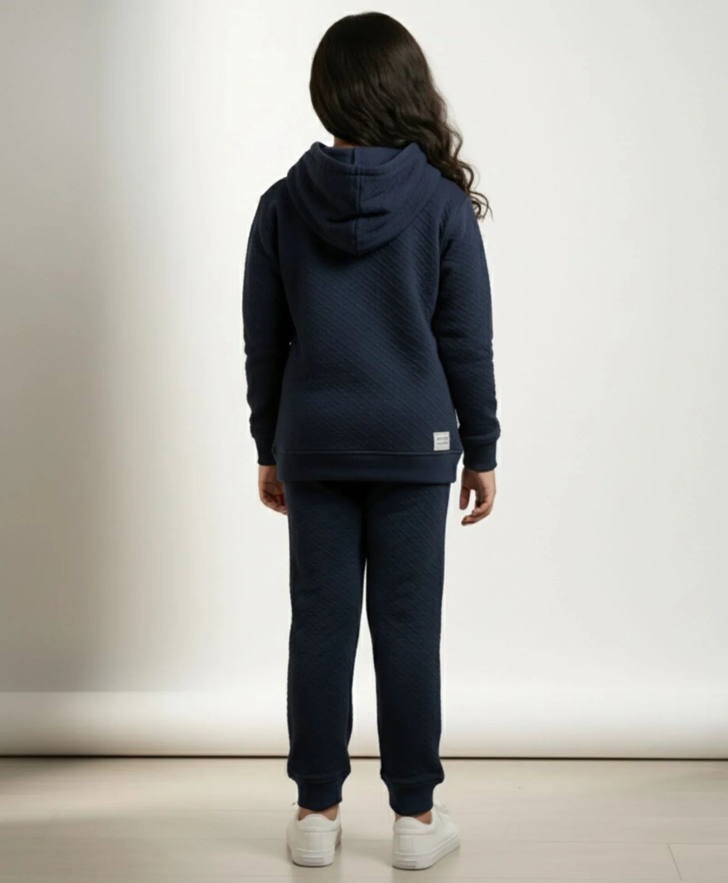 MINIMAL ESSENTIALS GIRLS FLEECE HOODIE JOGGER SET - NAVY