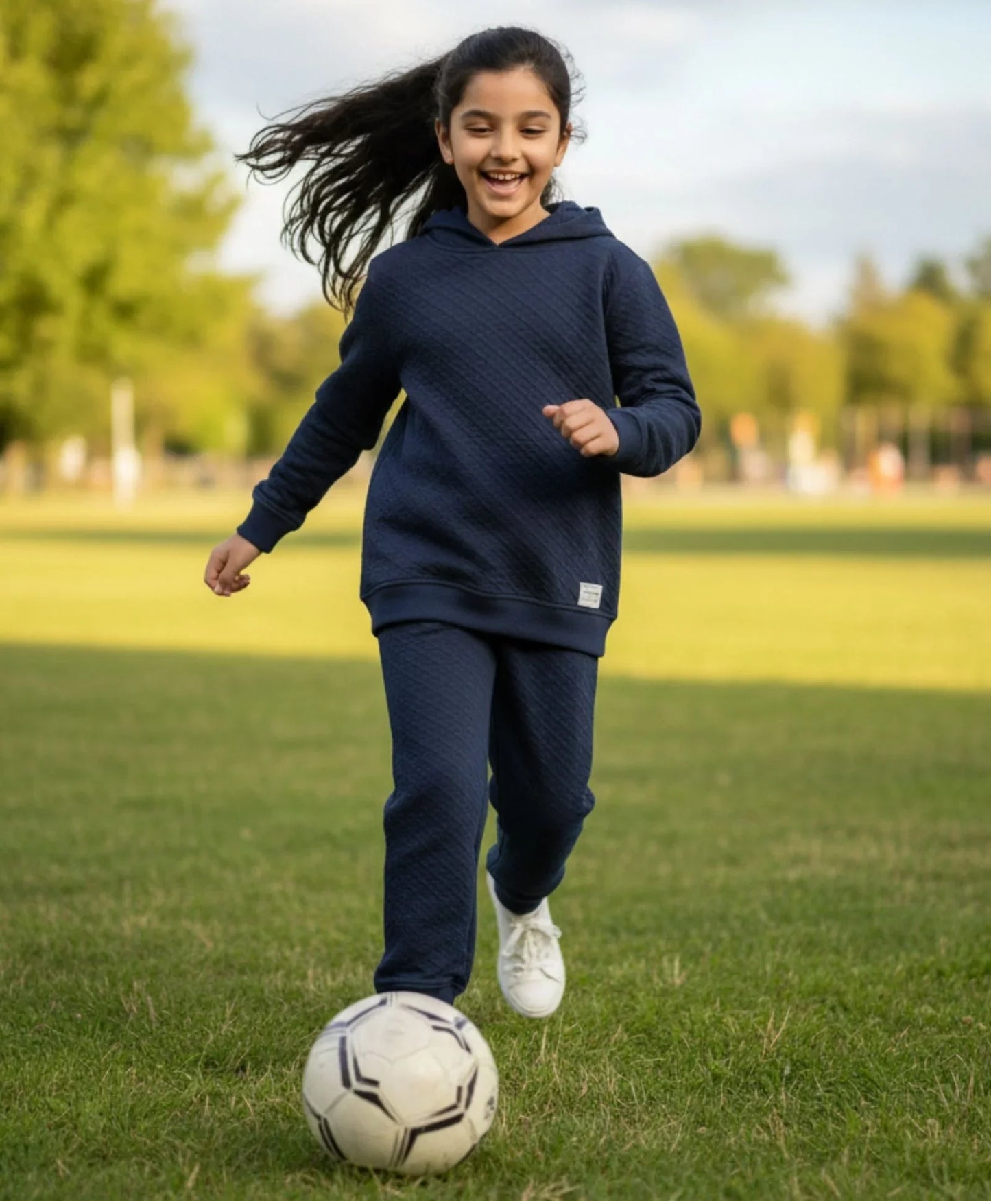 MINIMAL ESSENTIALS GIRLS FLEECE HOODIE JOGGER SET - NAVY