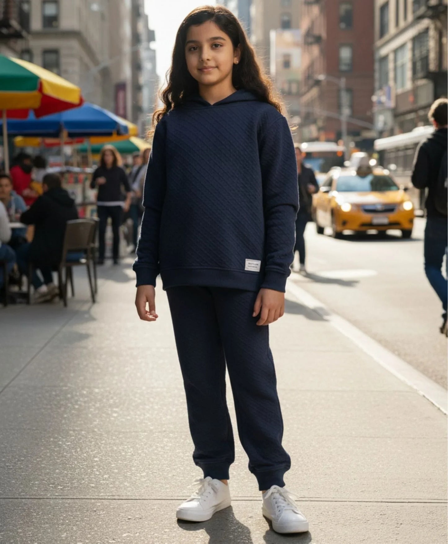 MINIMAL ESSENTIALS GIRLS FLEECE HOODIE JOGGER SET - NAVY