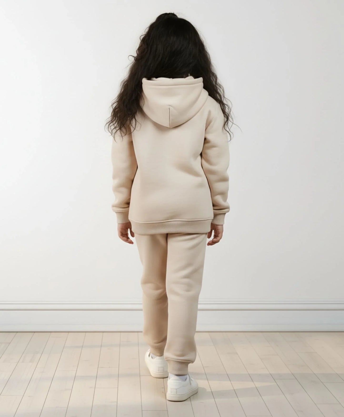 NEW ESSENTIALS GIRLS FLEECE HOODIE JOGGER SET - BEIGE