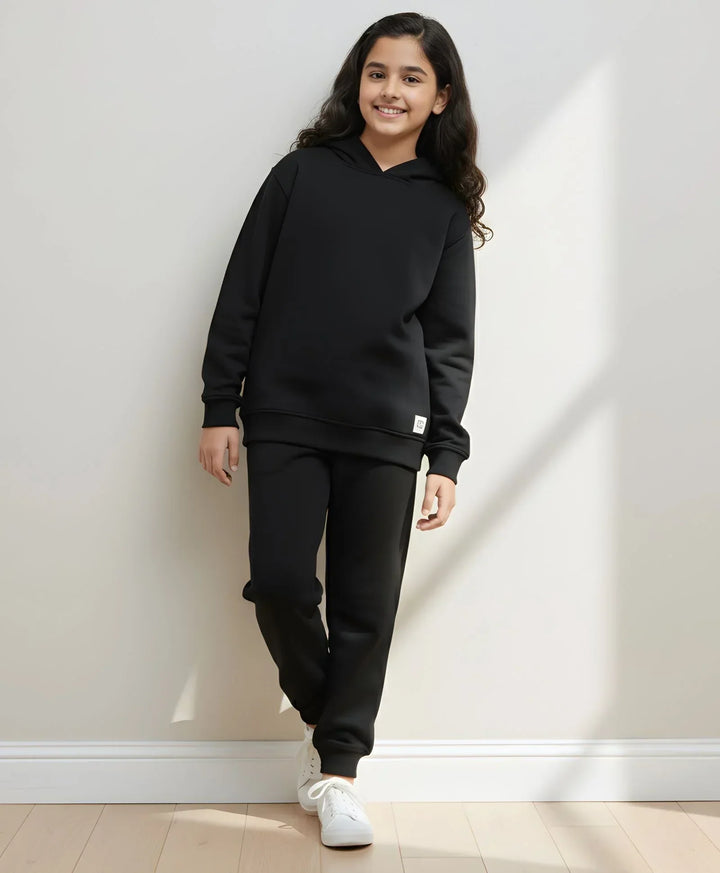REBEL ESSENTIALS GIRLS FLEECE HOODIE JOGGER SET - BLACK - Anthrilo 
