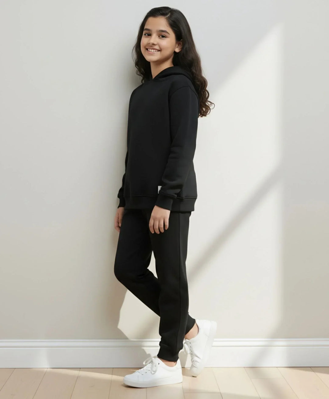 REBEL ESSENTIALS GIRLS FLEECE HOODIE JOGGER SET - BLACK - Anthrilo 