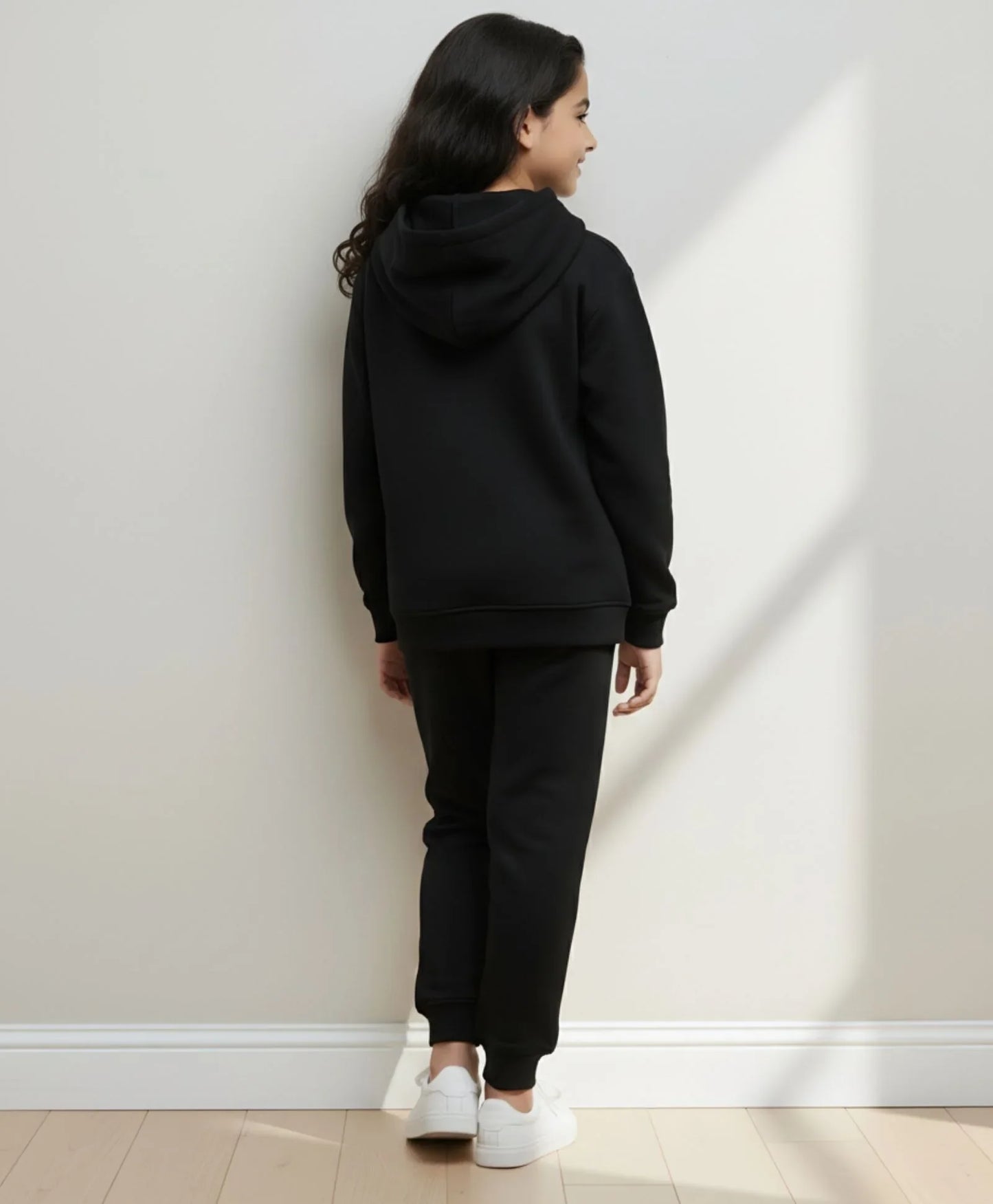 REBEL ESSENTIALS GIRLS FLEECE HOODIE JOGGER SET - BLACK