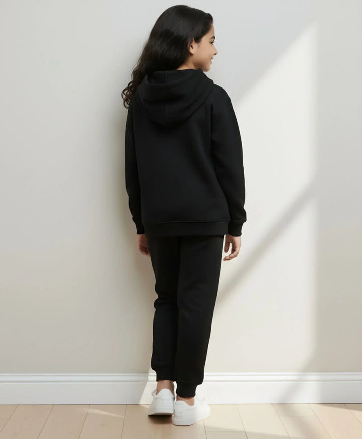 REBEL ESSENTIALS GIRLS FLEECE HOODIE JOGGER SET - BLACK - Anthrilo 